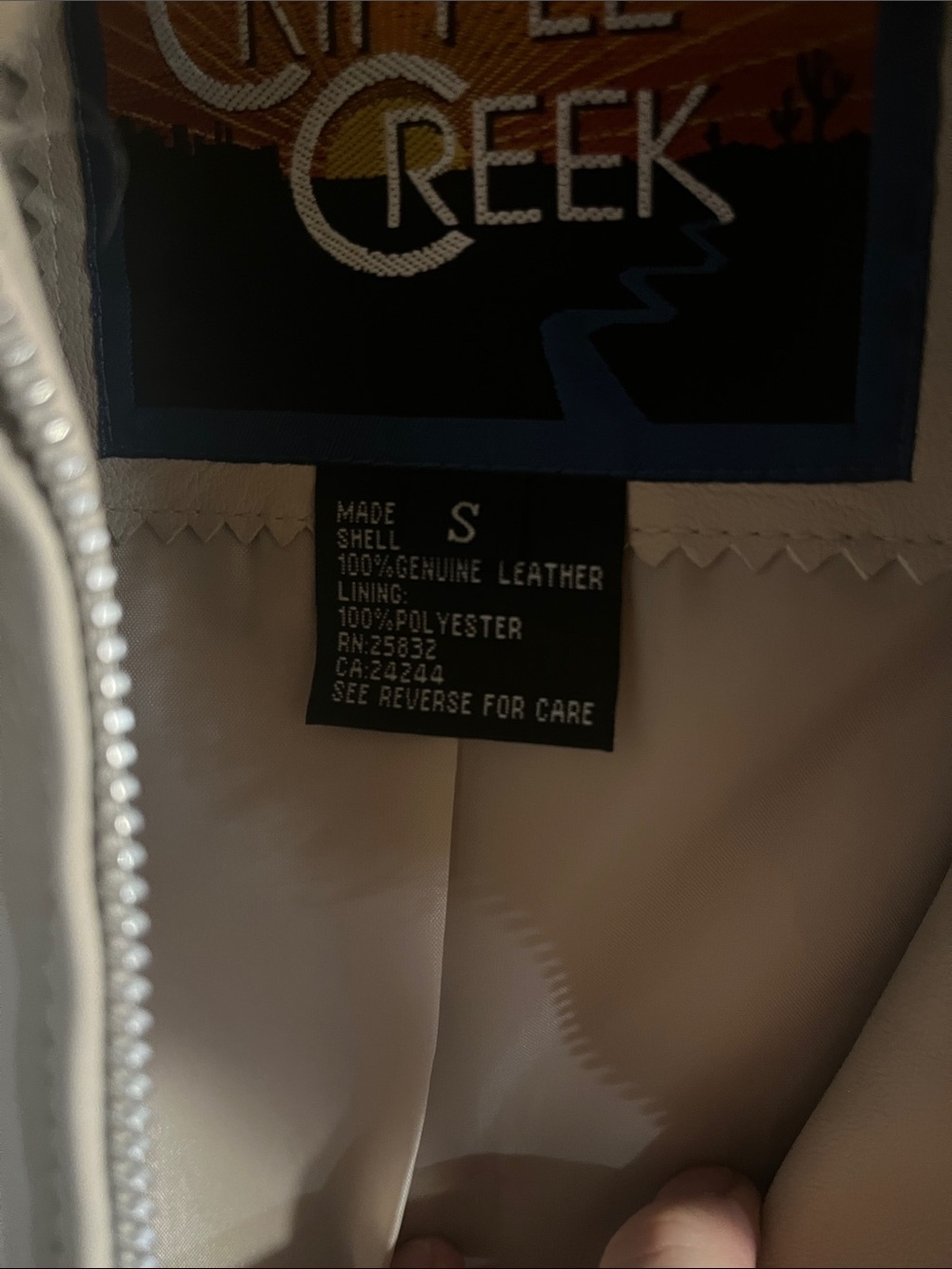 Cripple Creek Jewel Embellished Cream Fur-Trim Leather Jacket - Picture 9 of 10